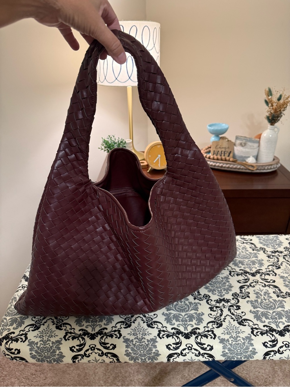 Anthropologie Woven Shoulder Hobo Bag in Deep Wine
